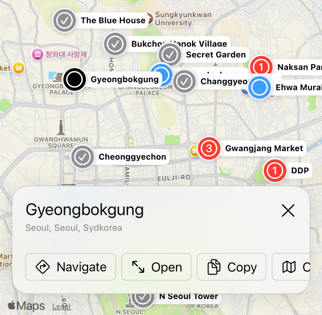 Screenshot of our travel planning app with pinned tasks.